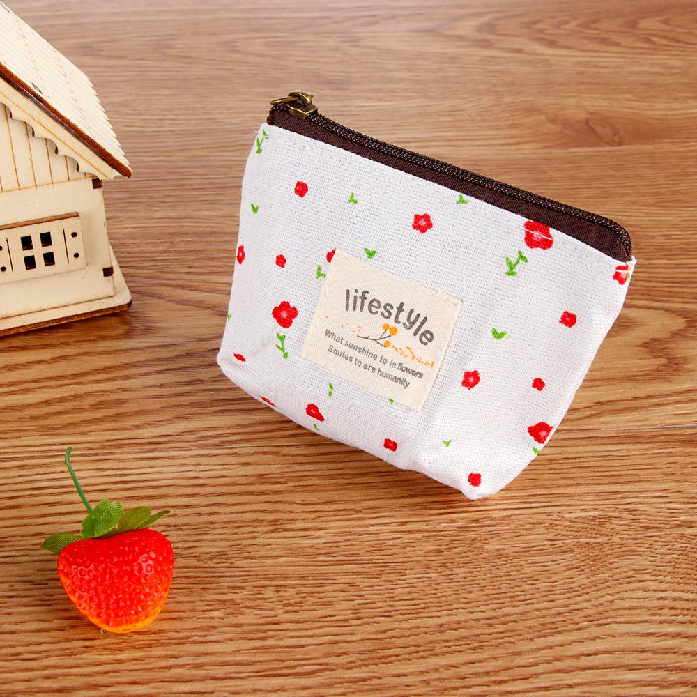 Fashion Mini Wallet Korean Style Card Holder Flower Canvas Coin Purses Zipper Floral Print