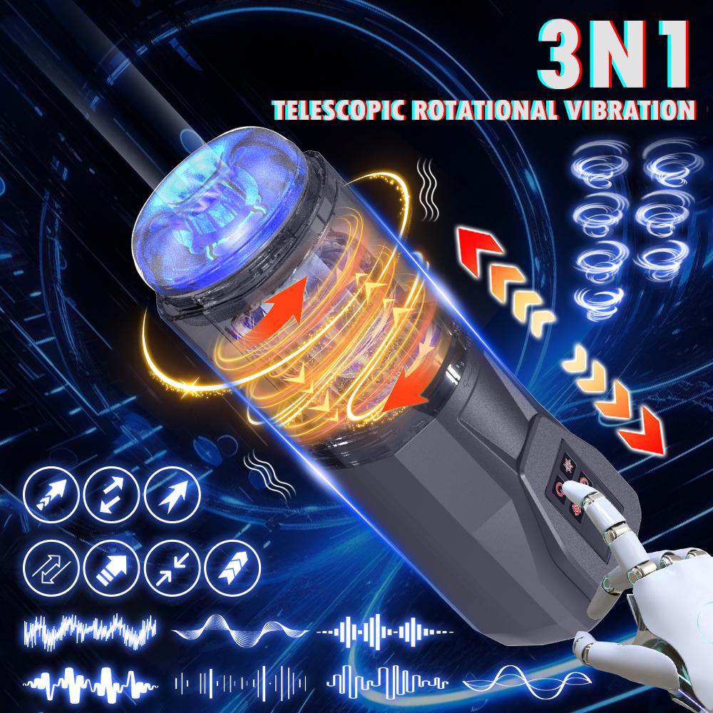 Automatic Telescopic Rotation Double Vibrating Male Masturbator Explosive Pleasure Penis Training Pocket Pussy Sex Toy For Men