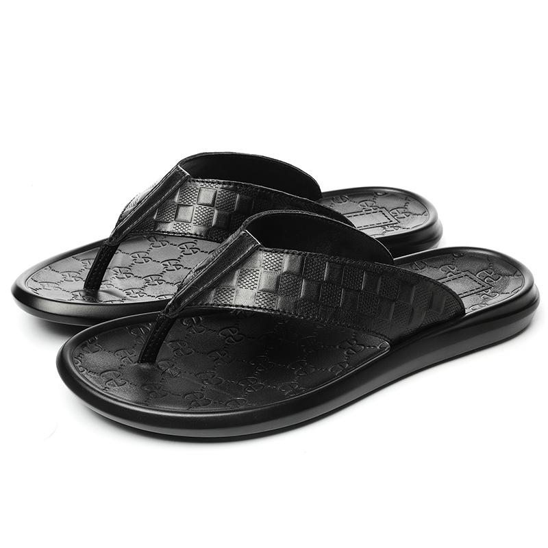 Fashion Genuine leather men's slippers Luxury quality comfortable style Leisure Outdoor Beach Walk Daily breathable adult shoes Summer