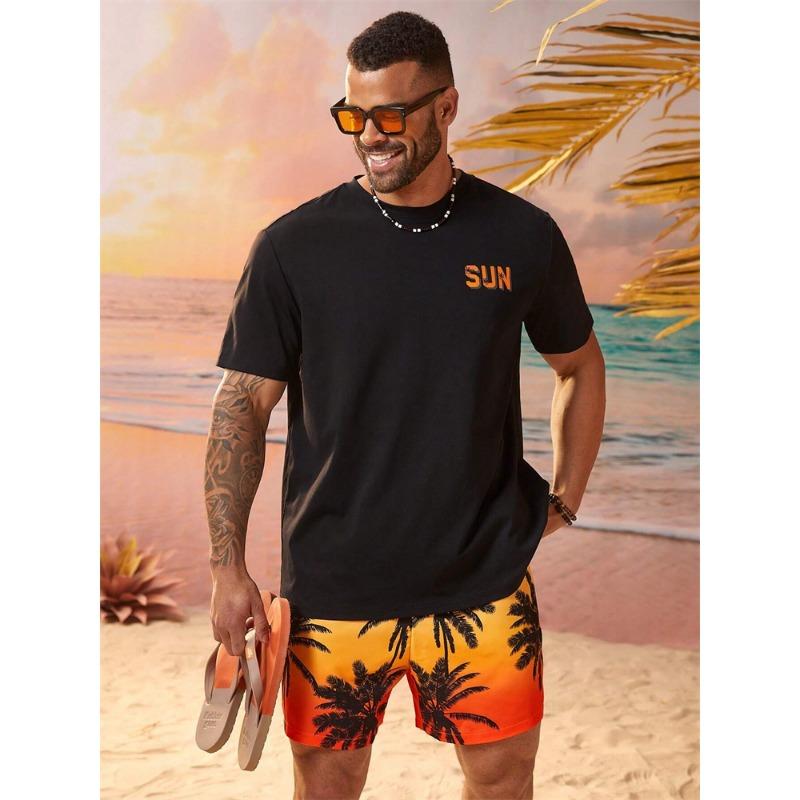 3D Coconut Print Classic Hawaiian Suit 2024 Summer Men's and Women's Gradient T-Shirt Shorts 2-Piece Beach Vacation Tracksuit