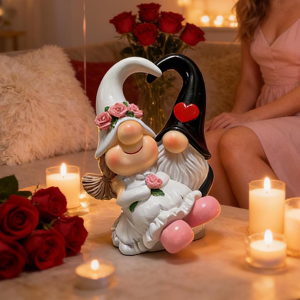 Gnome Statue Resin Handmade Valentine's Day Gnomes Figurines For Living Room Bedroom Shelf Table Study Nursery Bedside Display