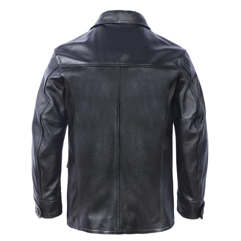 Long Jacket Men Genuine Cow Leather Wind Coat Classic Black Plus Size Jackets Casual Cloths