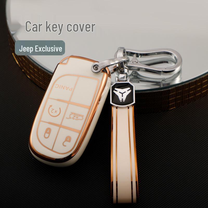 Złoty Pokrowiec na Kluczyk dla Jeep Compass, Cherokee, Renegade, Grand Cherokee i Dodge
