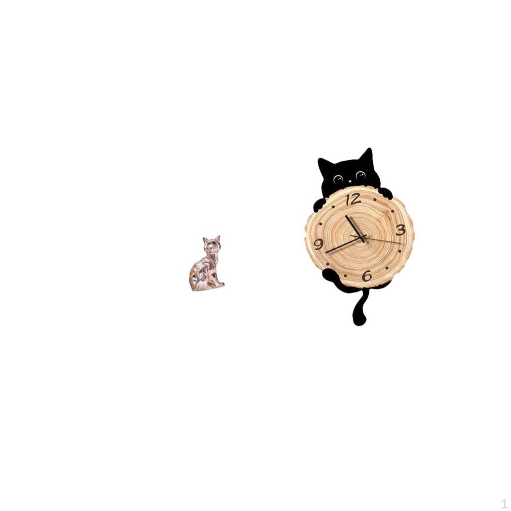 Cat Statue Wall Clock Decorative Figurine Animal Sculpture Art Craft Ornament for Fireplace Office