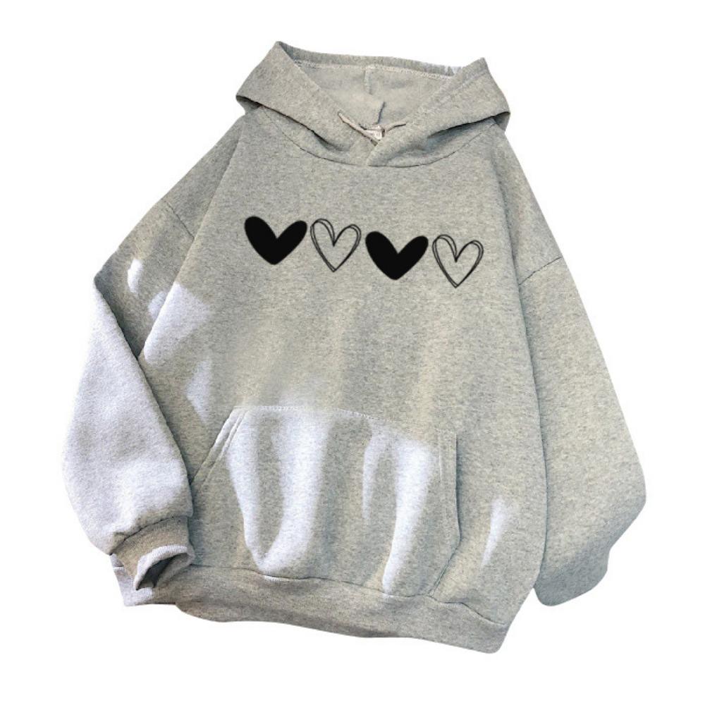 Casual style new women's love printing style pattern hooded sweater jacket 2025 autumn and winter