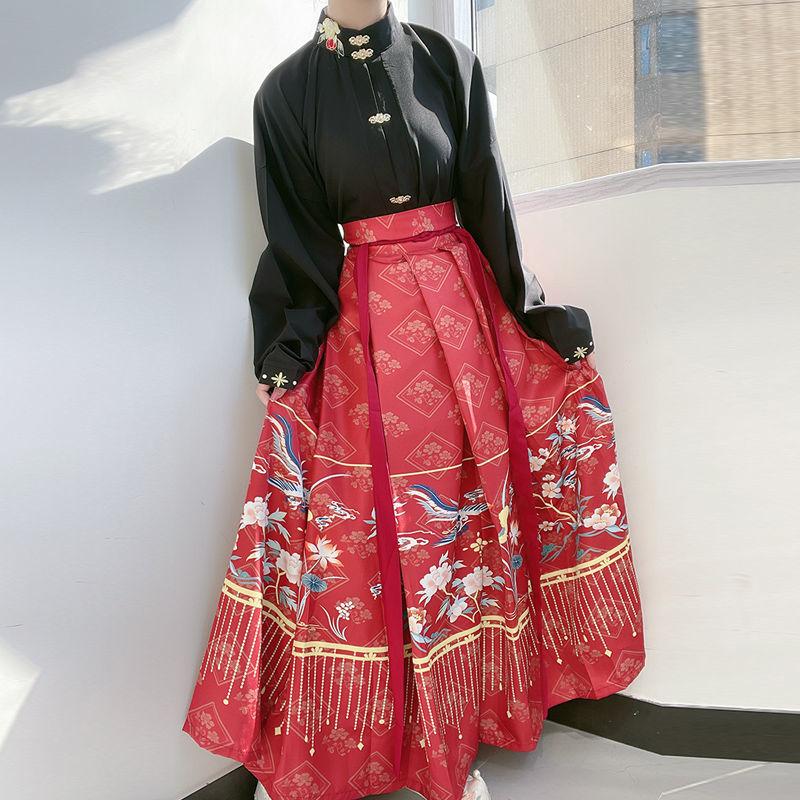 Chinesisches Kleid, berühmter Stil, Anzug, Übergröße, Kostüm-Set, Hemd + Rock, 2-teilig