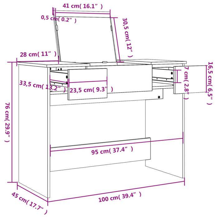 VidaXL Coiffeuse avec miroir blanc 100x45x76 cm, table de maquillage, table à bijoux, coiffeuse avec miroir, coiffeuse de 840695