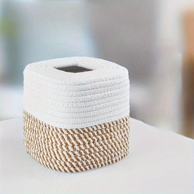 Minimalist Japanese-style Rope Woven Tissue Box,Desktop Organizer, Handmade Square Tissue Holder,Very Suitable for Home Decor