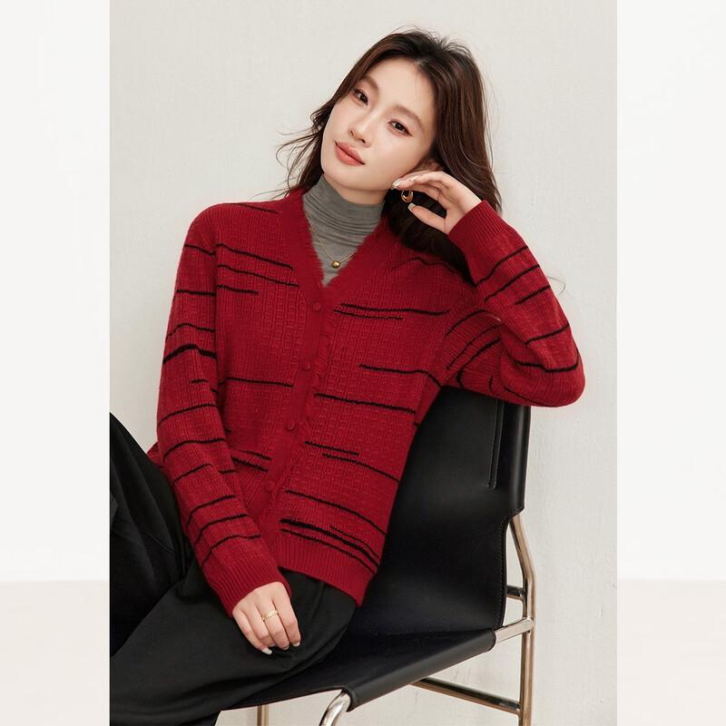 Luxxi Women's 100% Wool Tassel Trim Knit Cardigan