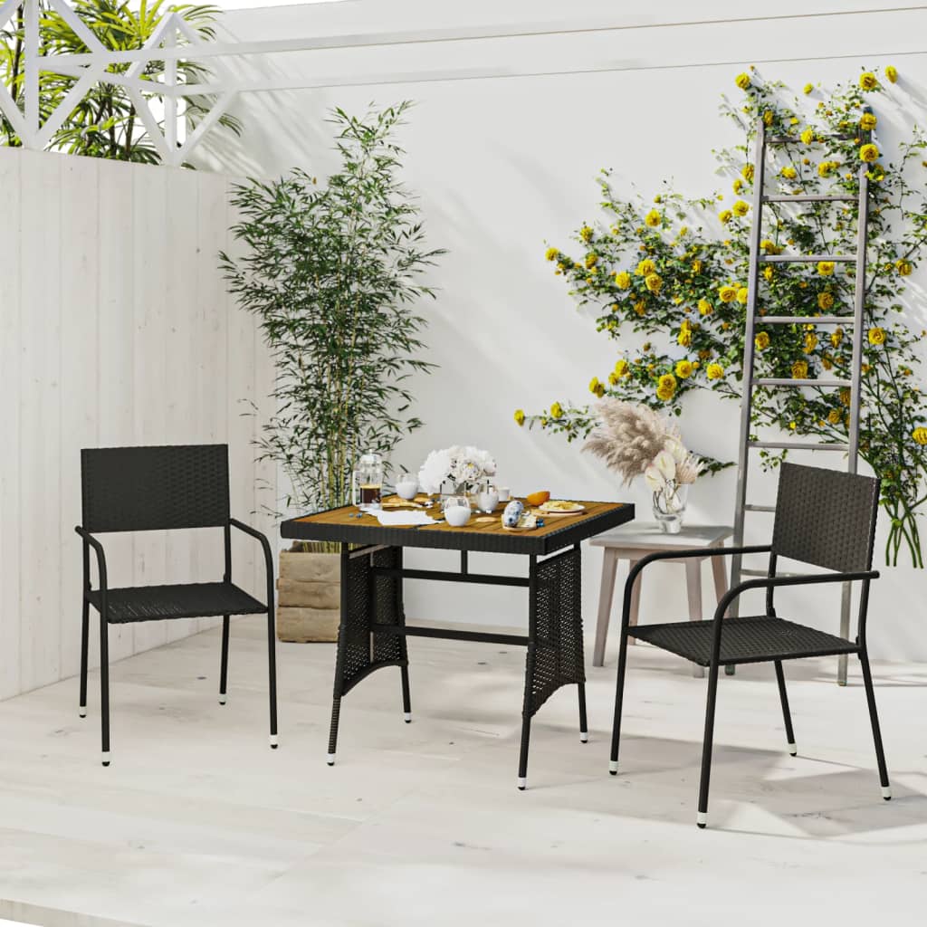 3 Piece Garden Dining Set Poly Rattan Black