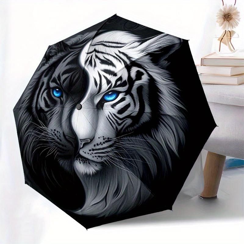 Yin Yang Tigergesicht Kunstdruck WanddekorationRegenschirm mit süßem Design, Tragbarer 3-fach kompakter Regenschirm für Damen & Herren, Valentinstag Muttertag Halle