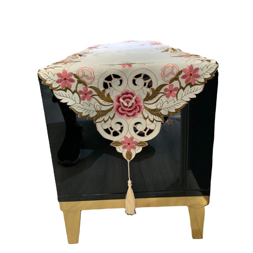 Tassel Table Flag Simple White Embroidered Polyester Fabric Tv Cabinet Rectangular European Tablecloth
