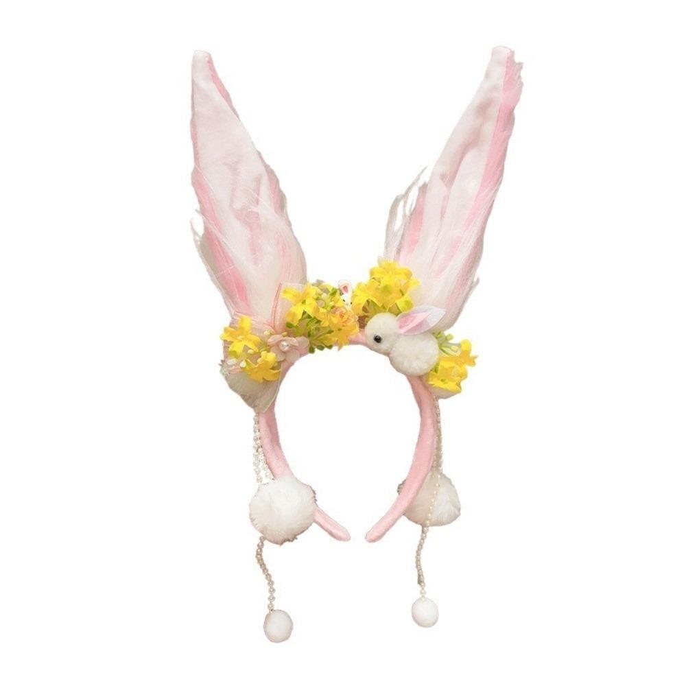 Flower Rabbit Hair Band Plush Rabbit Ear Hair Ornament Funny Mid-Autumn Festival Headband Festival Style C