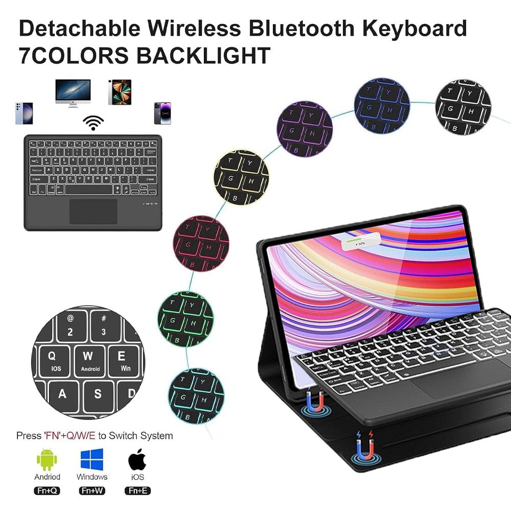 Case for Redmi Pad Pro 12.1 Inch, Bluetooth Keyboard Cover for POCO Pad 12.1 Inch