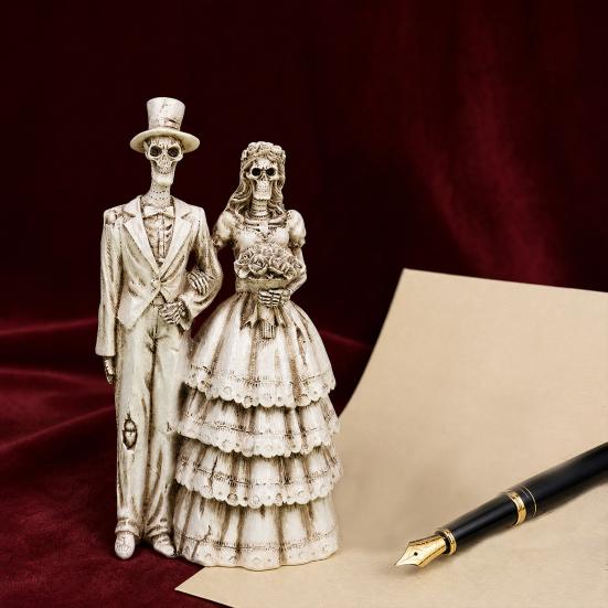Skeleton Bride and Groom Figurine Resin Couples Skull Ornaments Wedding Couple Statue