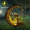 Solar Garden Statues Outdoor Decor IP65 Waterproof Moon & Fairy Solar Stake Light Moon Glass Globe with Angel Decor