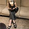 Cool slippers women's summer wear 2025 new thick-soled heightening stepping on shit feeling beach fashion sandals bread one-word drag