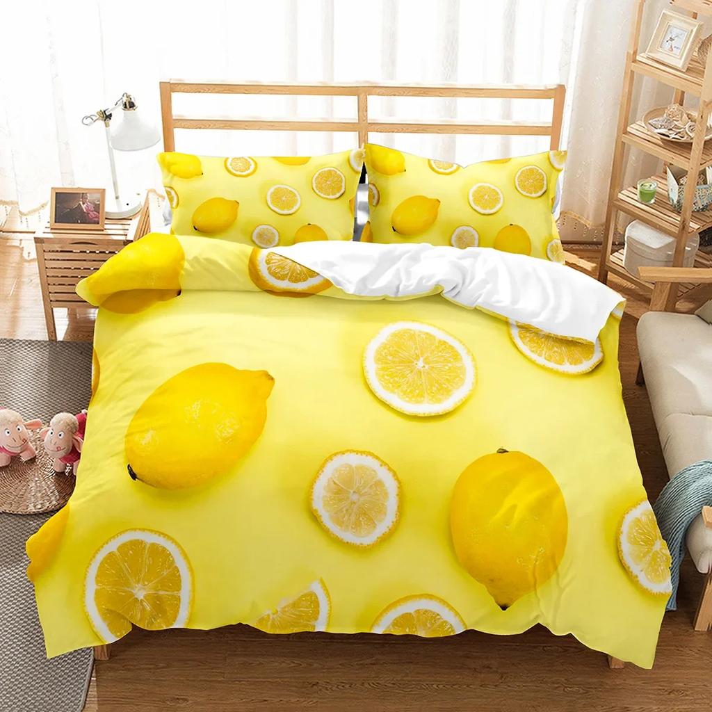 Lemon Duvet Cover Set Fresh Fruit Pattern Comforter Cover Double Single King Size For Kids Teens Adults Bedding Set Quilt Cover