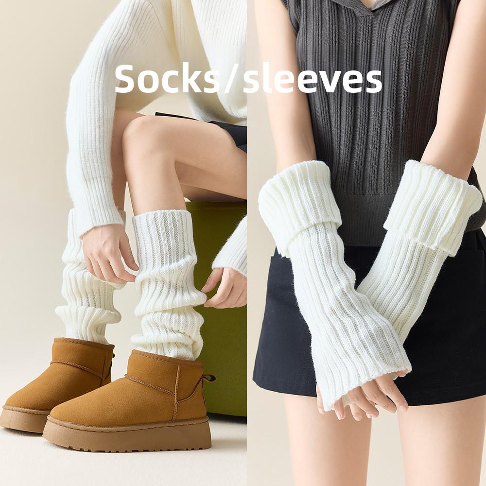 Knitted Sock Snow Boots for Women In Spring and Autumn, Grey Leg Warmers for The Calves, and Warm Pile Socks for Autumn and Winter