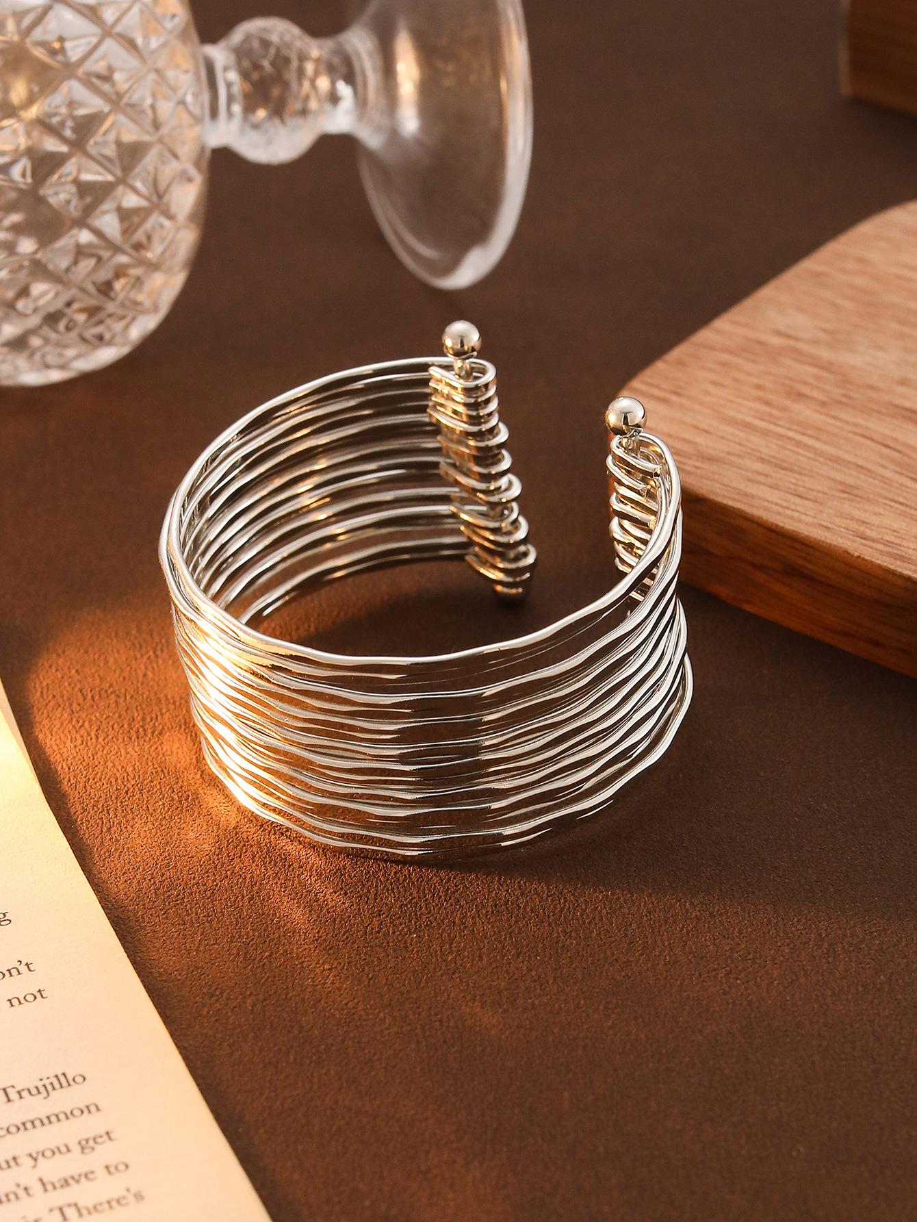 Multi-Layer Corrugated C-Shaped Open Bracelet, High-End Sense Men S And Women S Trendy Hip-Hop Bracelet, Cold Wind Bracelet