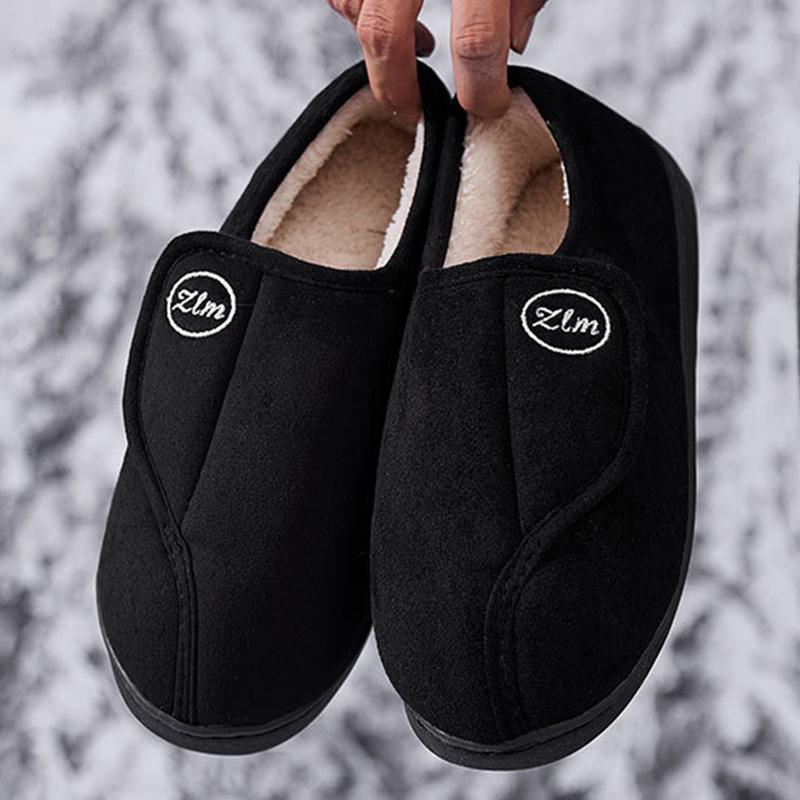 Fashion Hook and Loop Cotton Slippers for Women Indoor Soft Non Slip Fluffy Slides Woman Letter Embroidery Plush Slippers Female