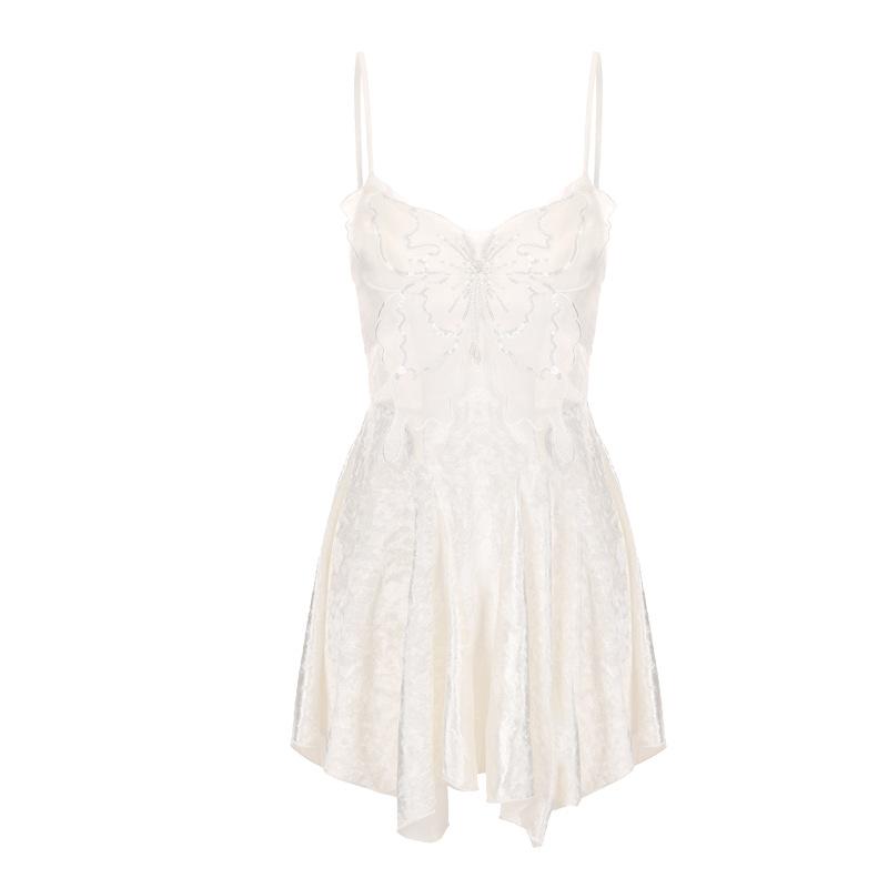 Women's Velvet Butterfly Mesh Padded Cami Sleep Dress with Robe Lounge Set