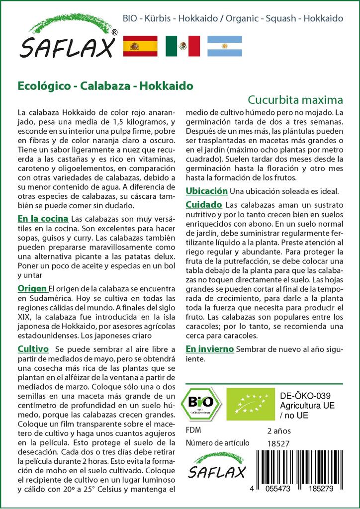 SAFLAX Garden In the Bag - Organic - Squash - Hokkaido - 5 Seeds - With Substrate In a Fitting Stand Up Bag - Cucurbita Maxima