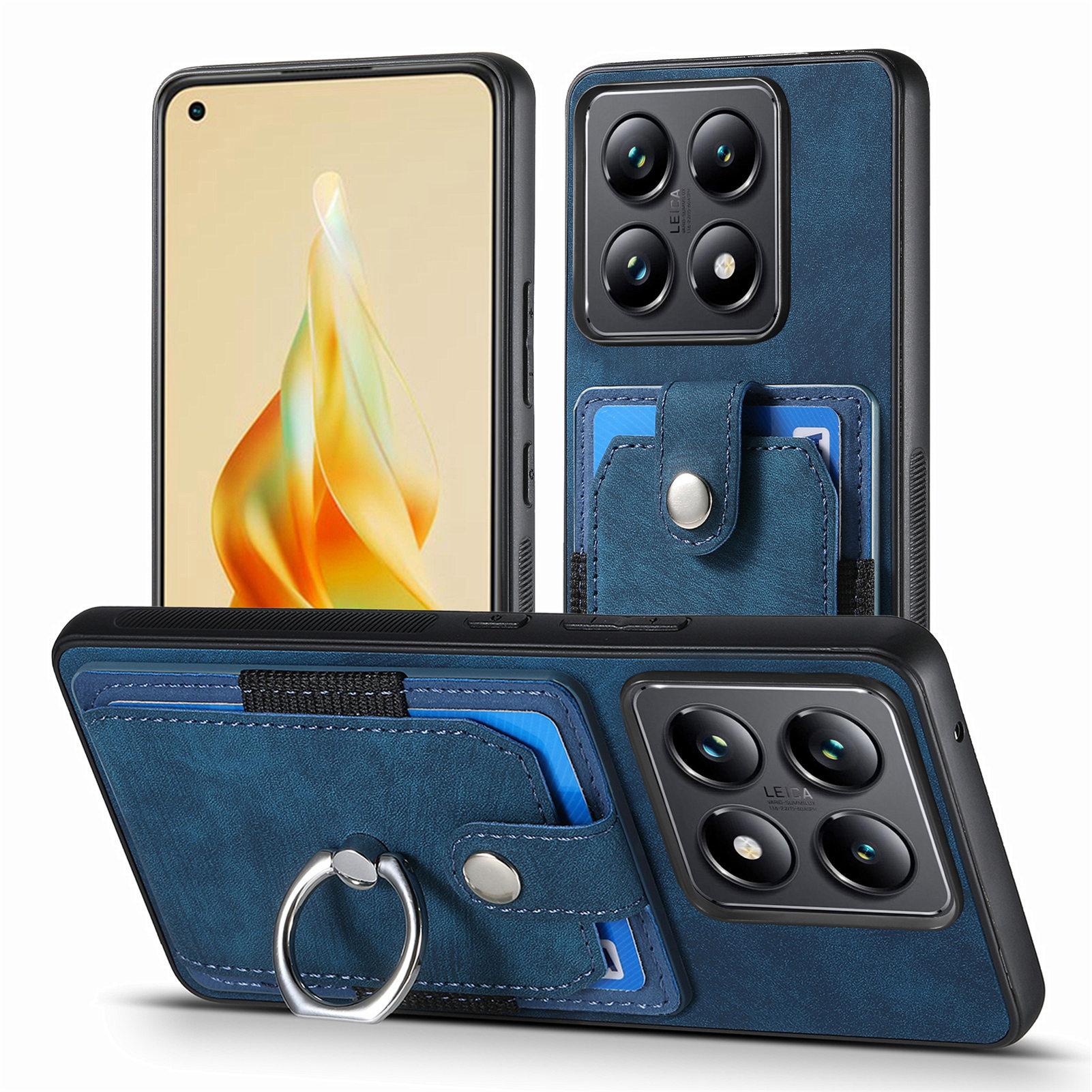 

Для Xiaomi 14T Pro Чохол для телефону Шкіряна Задня Кришка з Відділеннями для Карток Підставка Blue