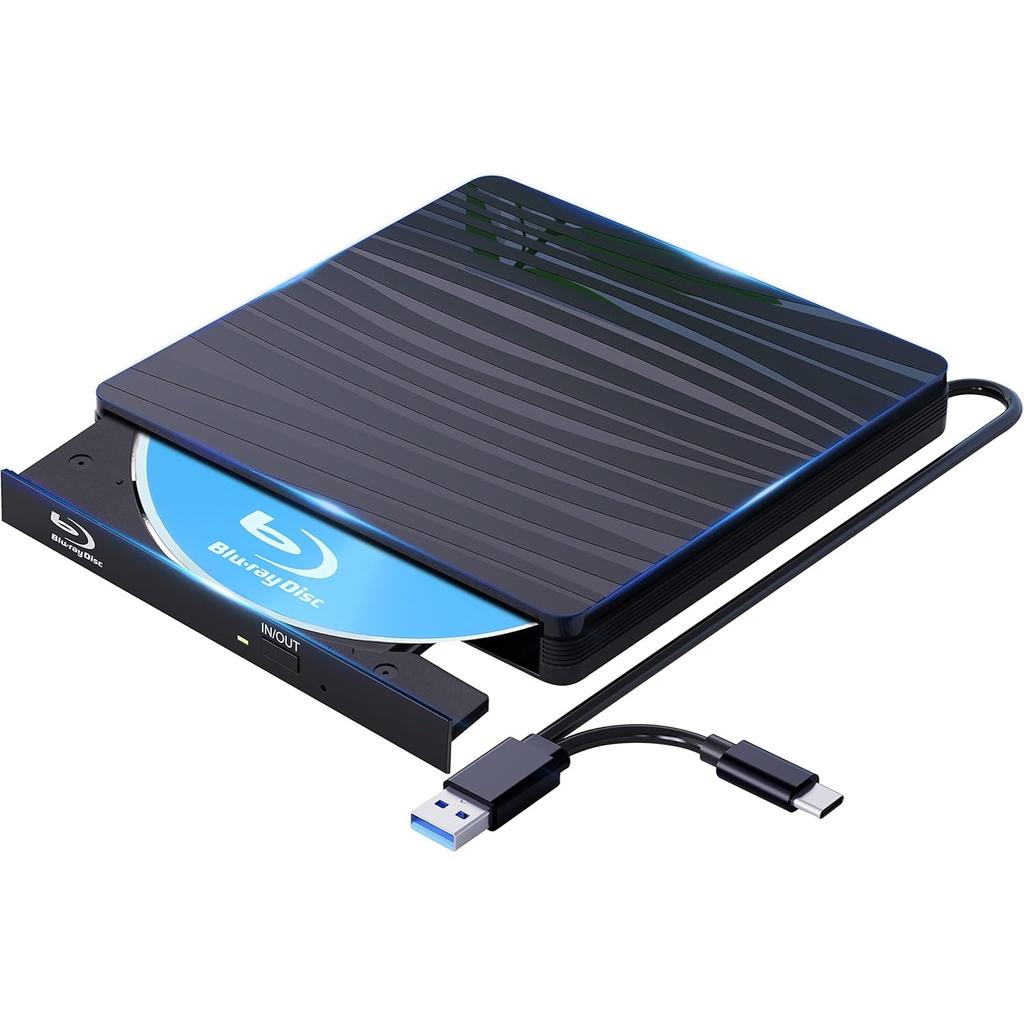 External Blu Ray Drive, USB 3.0 Type-C Blu Ray Burner Blu-Ray Reader and Writer 3D BD-ROM Optical DVD Recorder BD-RE Bluray Play