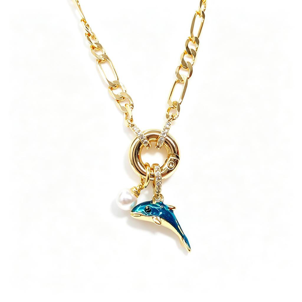 Figaro Chain Enamel Art Dolphin Animal Necklace Temperament for Women Girls Holiday Lock Bone Chain Choker Quality High Jewelry