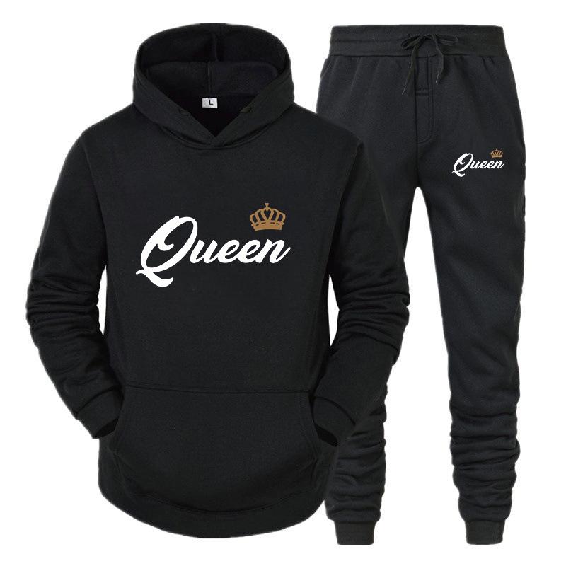 Men's and women's sportswear sets, hooded sweatshirts and pants, king and queen printed streetwear