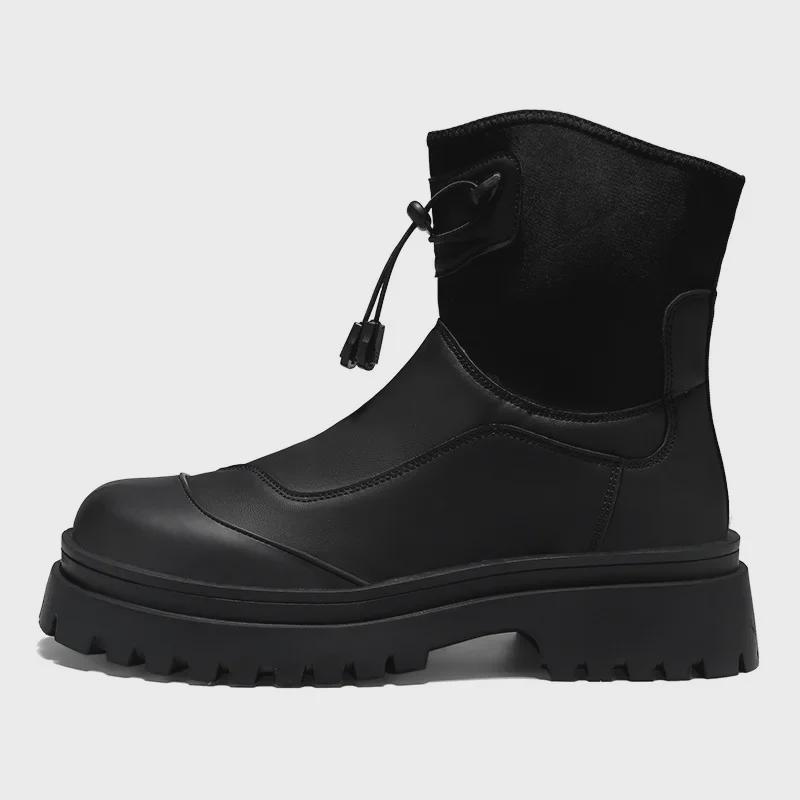Men's Winter Fashion Waterproof Non-Slip High-Top Leather Boots with Thick Soles and Height Increase