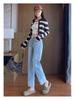 Women's Autumn Patchwork Ripped Straight-Leg Jeans - Cropped, Loose Fit Cigarette Pants