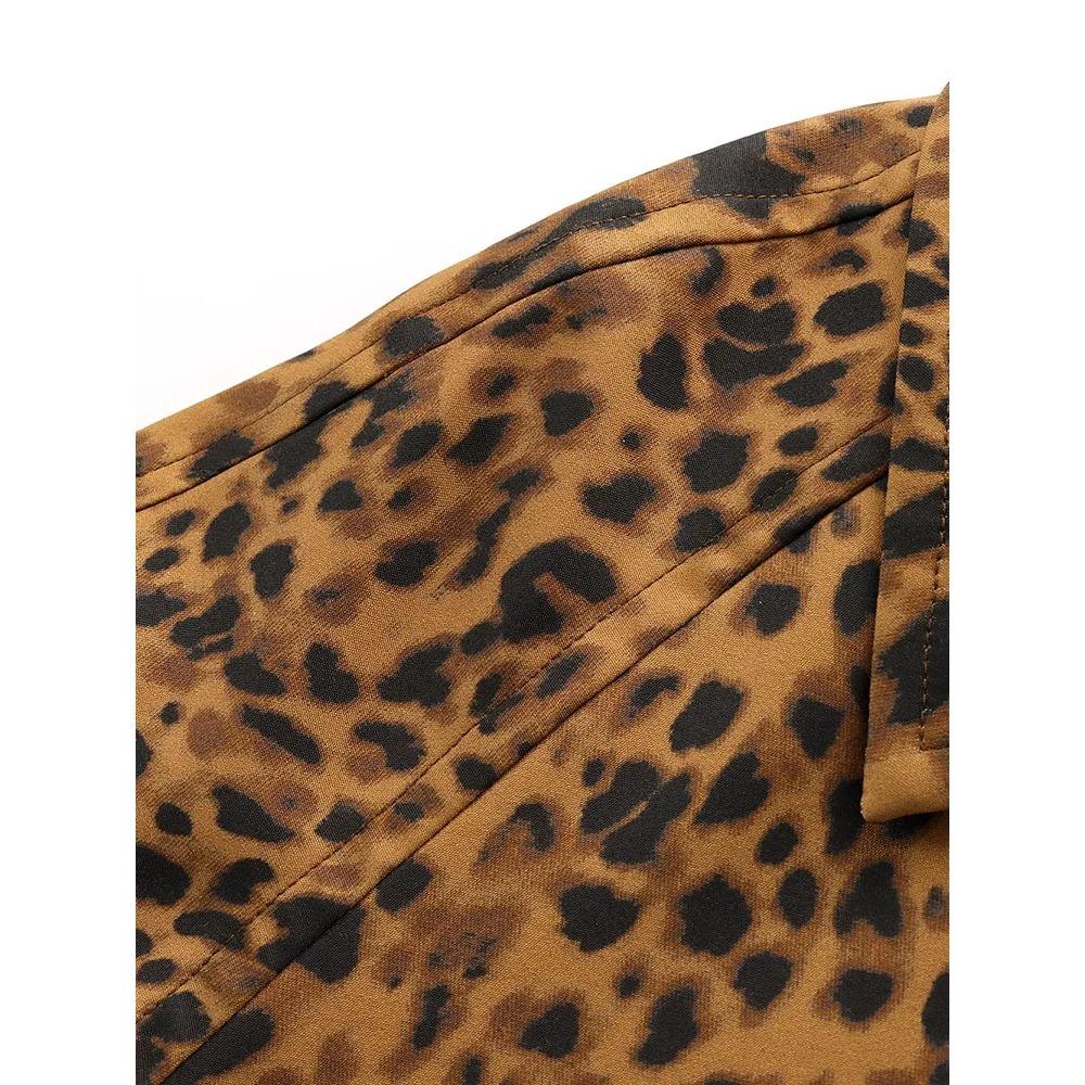 Spring and Autumn New Women's Fashion Leopard Print Coat Long Sleeves Hidden Buckle Lapel Overcoat Pocket Vintage Street Windbreaker