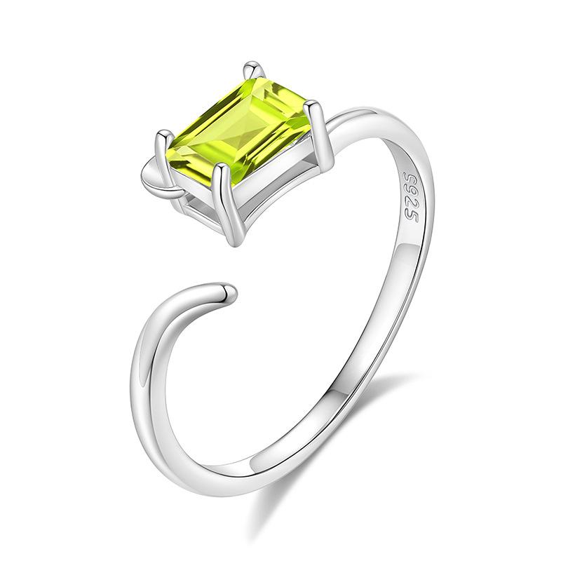 S925 Pure Silver Crystal Open Ring, Adjustable Size, 6 Colors Optional, Minimalist Korean Style Band Jewelry Gift for Girlfriend