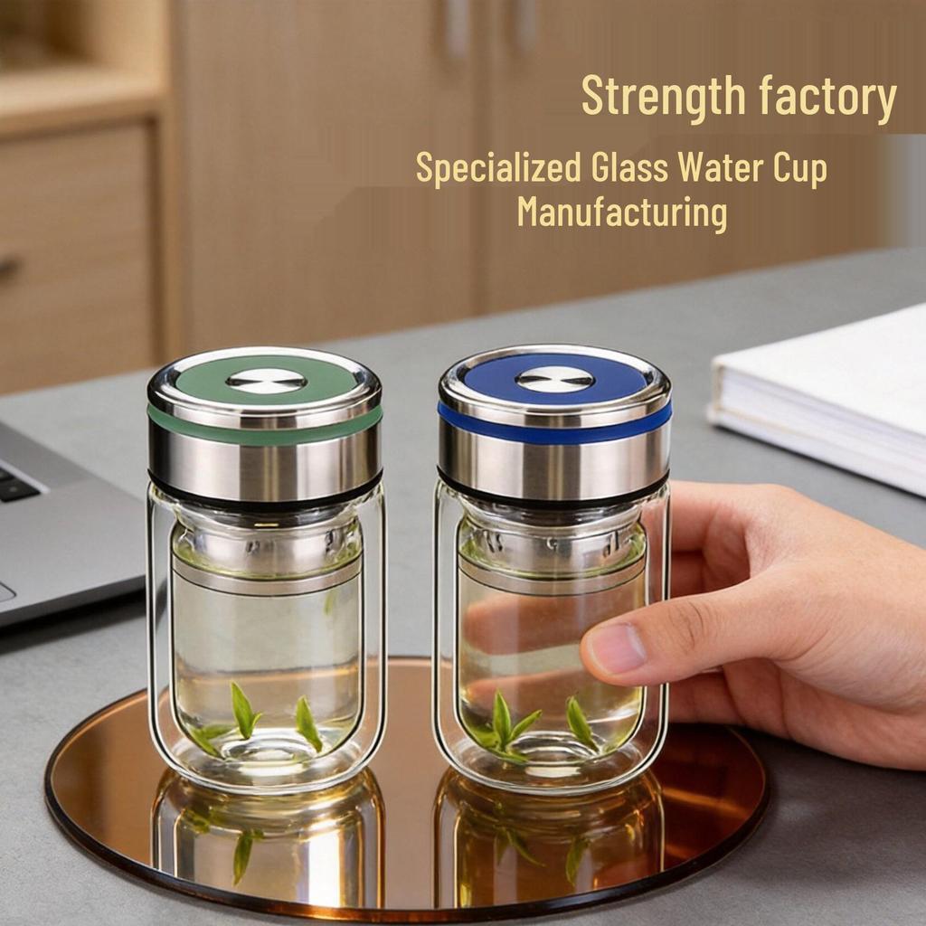 Women's Double-Walled Borosilicate Glass Tea Infuser Cup - Stylish, Compact for Office
