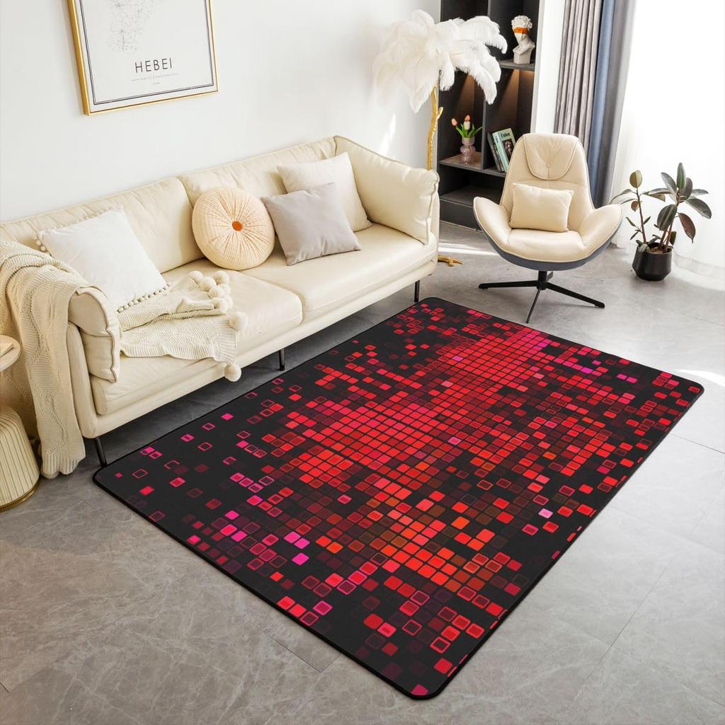 Erosebridal Red and Black Swirl Rugs for Living Room Bedroom - 3D Geometric Abstract Art Area Rug 3 x 5 for Kids Boys Girls, Hole Circle Was