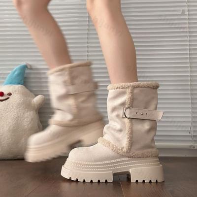 Bottes de Neige pour Femmes Hiver Nouveau Peluche Épais Chaud Plateforme Chaussures en Coton Extérieur Antidérapant Augmentation de la Hauteur Confort Bottes Mi-mollet
