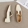 2025 New Women's Fashionable high quality and elegant  Leather Flats Soft Comfort Elegant Ladies Square Heel  Shoes