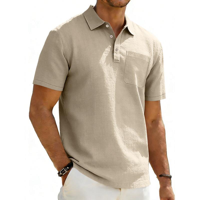 Heren Lapel Poloshirt, Zomer Casual Korte Mouwen Zak T-shirt, Losvallend Top