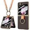Luxury Plating Leather Shoulder Strap Case For Samsung Galaxy Z Flip 6 Screen Glass Ring Holder Cover For Galaxy Z Flip 5 Cases