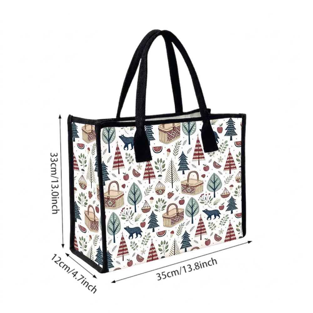 Cute Forest Pattern Tote Bag Fashion Casual Large Capacity Outdoor Daily Shopping Handbag