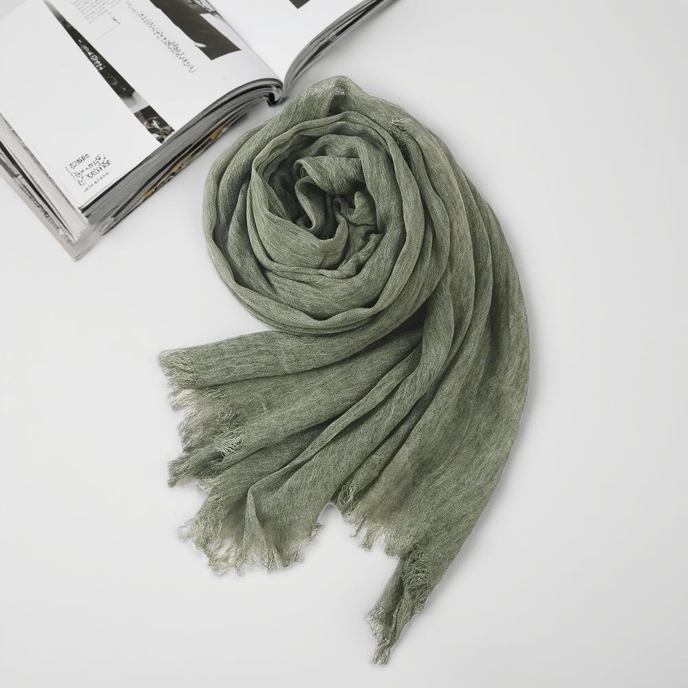 Spring & Autumn Cotton Linen Women's Retro Pleated Scarf - Thin, Solid Color, Versatile, Korean Style Neck Warmer