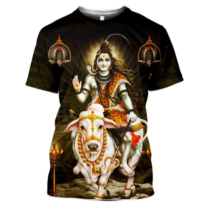 Moda Estiva Nuovi T-shirt Grafiche India Shiva Per Uomo Tendenza Casual Personalità Stampati Oversize Girocollo Manica Corta Magliette Top