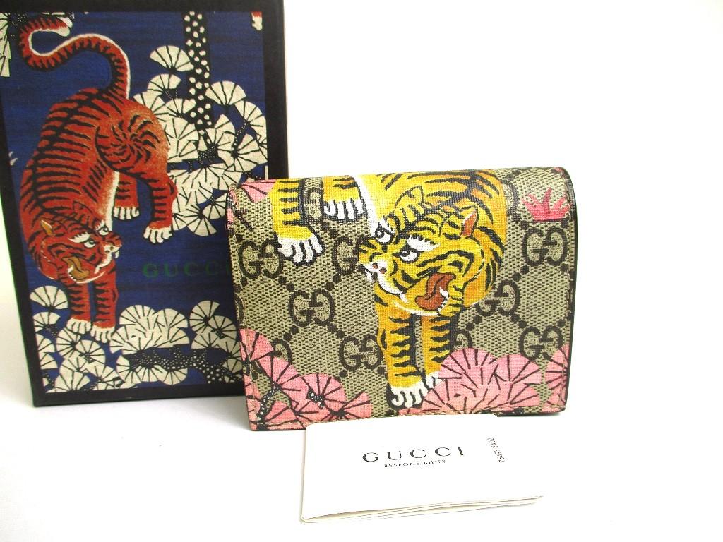 

Автентичний GUCCI GG Coating Canvas Leather Motif Taiger Wallet Компактний гаманець #a624 Refurbished