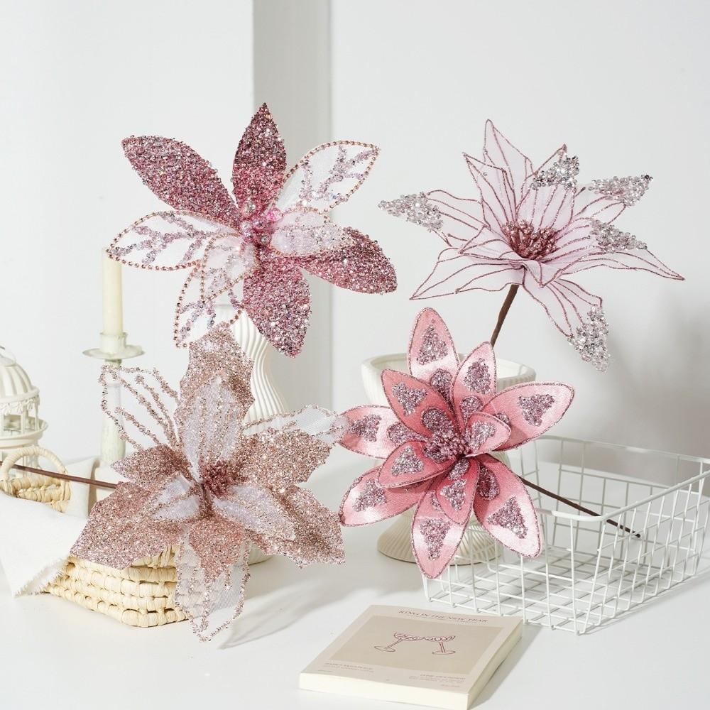 Large Artificial Poinsettia Flower Sequins Sparkling Christmas Glitter Flower Glitter DIY Christmas Flower