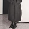 Women's Dark Style French Ribbed Cotton Padded Midi Skirt, Ideal for Autumn/Winter, Quilted A-line Design