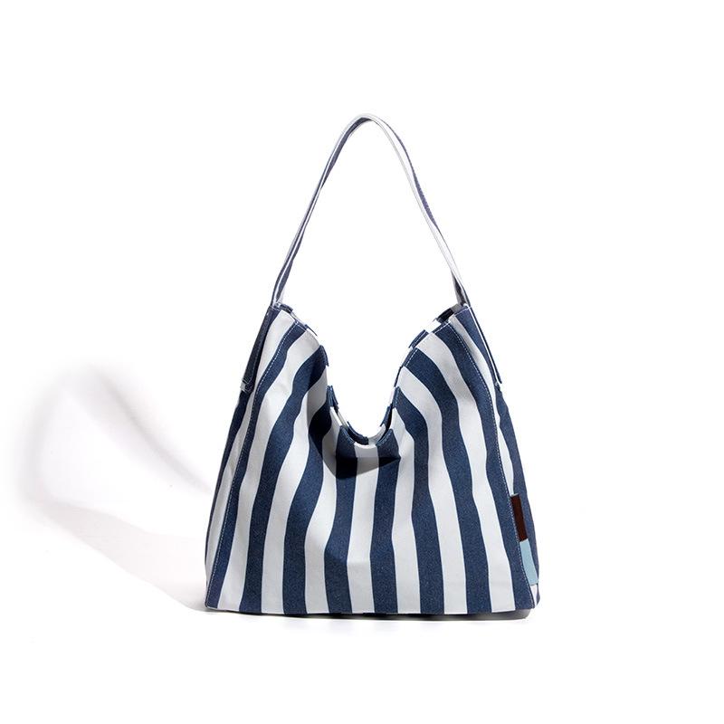 Dámská pruhovaná plátěná cestovní taška - Velkokapacitní taška přes rameno na notebooky a dojíždění