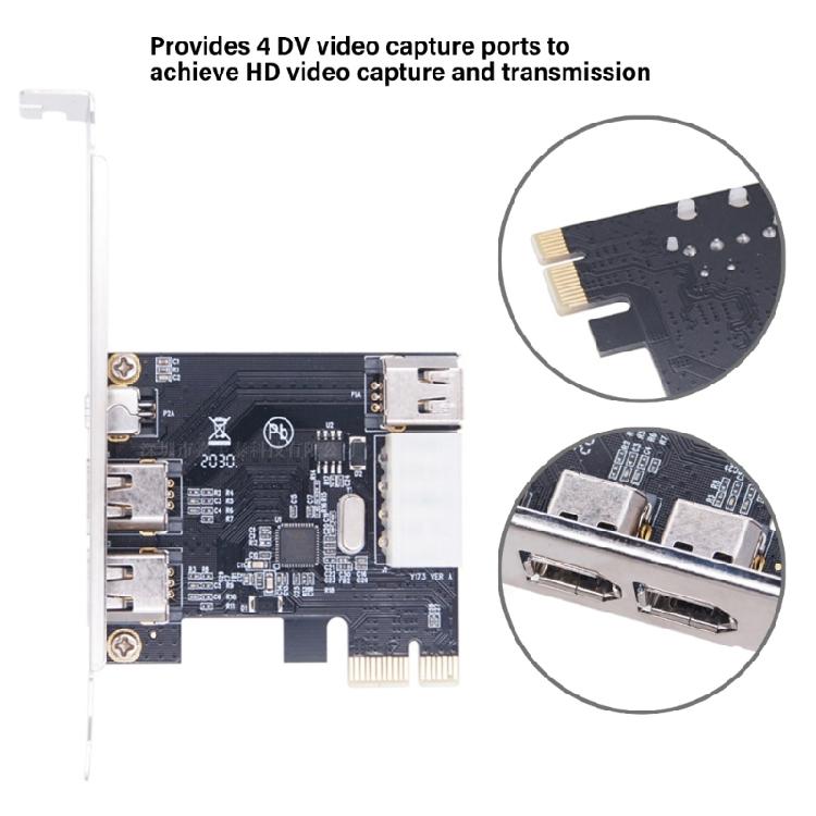 PCIe X1 4 Port Firewire 6Pin Expansion Card PCIE 1394 Chipset Adapter PCIE 1X to 1394 Expansion Card For Desktop PC