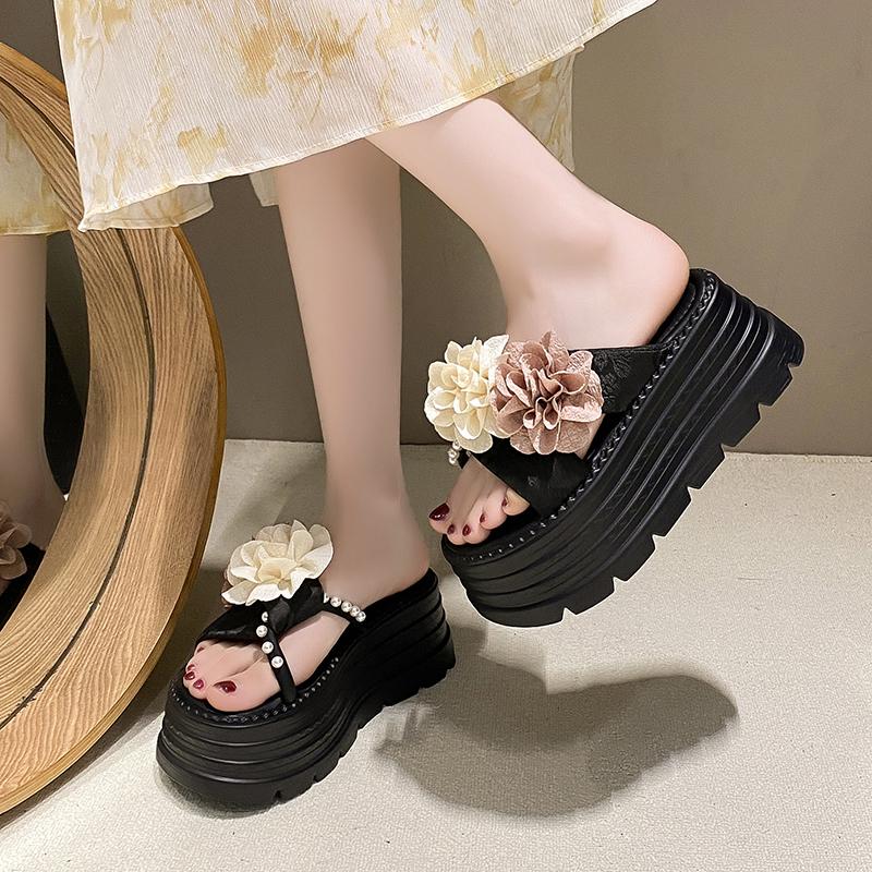 Fashion 7.5CM Heels Wedge Slides Sandals Women Casual Outdoor Slippers Female Summer Non Slip Beach Slipper Walking Chunky Shoes Woman